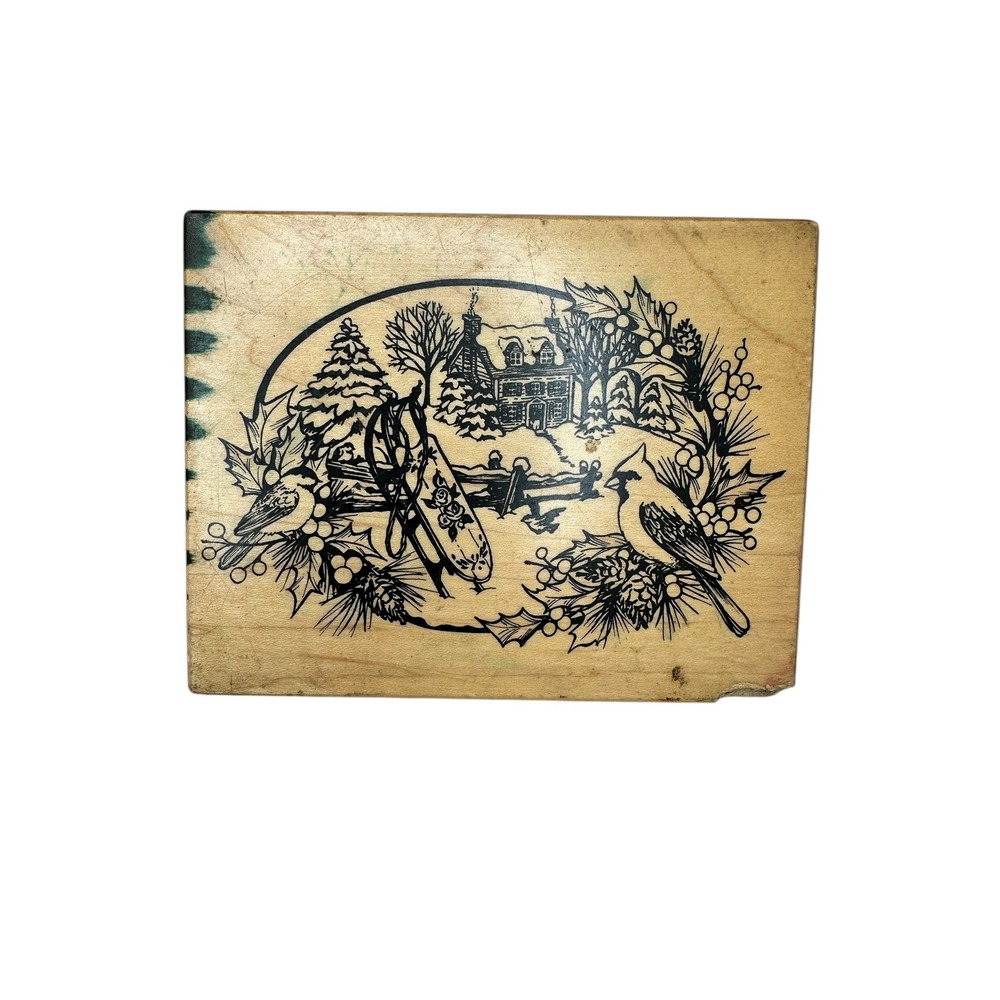 PSX Rubber Stamp Winter Scene with Sleigh‎ 1998 K-2431 Vintage Holiday